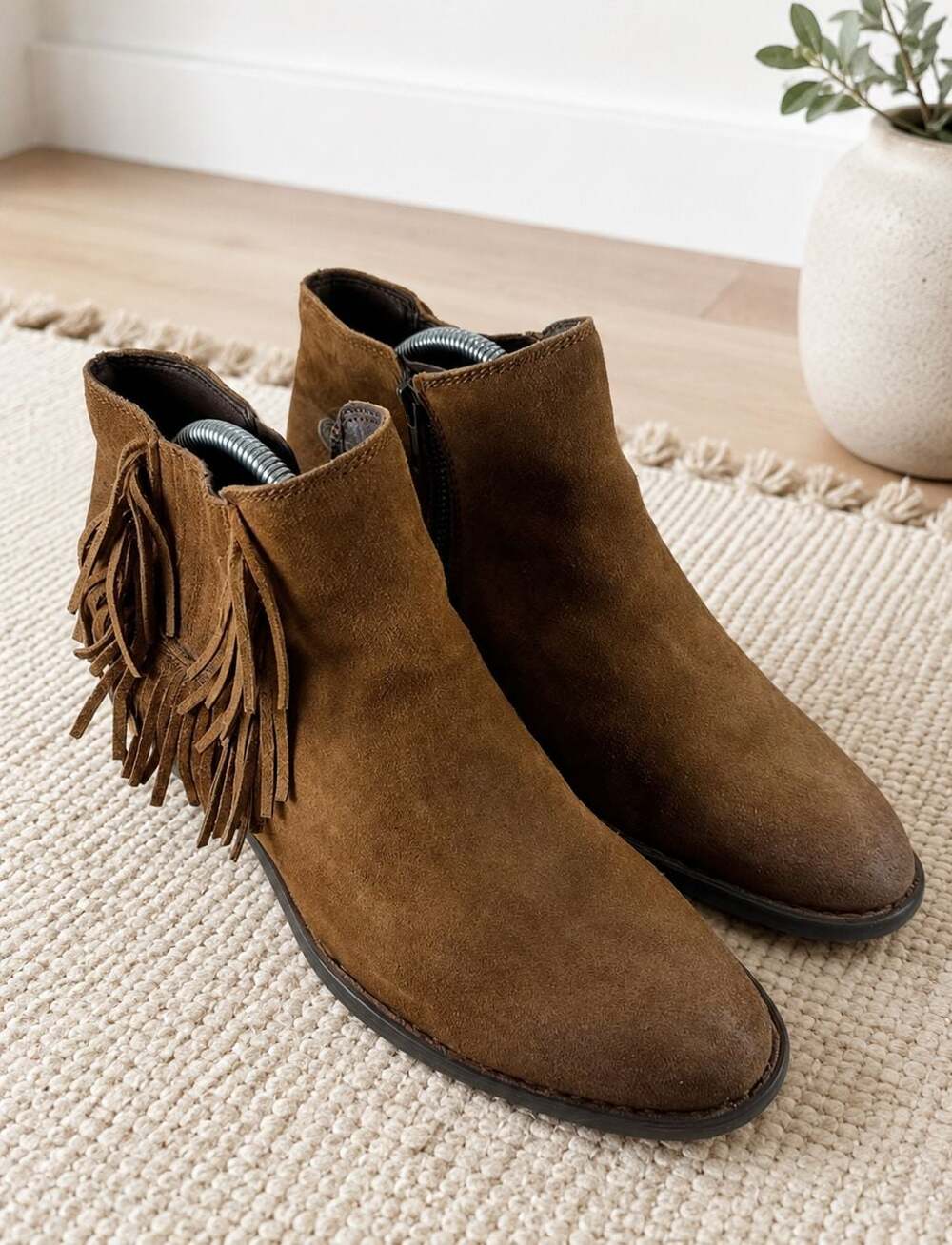 Born Brown Suede Fringe Ankle Boots Side Zip Boho Western Womens Size 10M